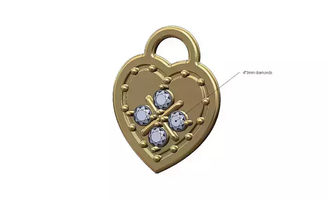 Clover diamond cluster beaded heart pendant charm