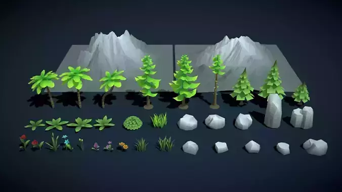 LowPoly  Stylized Environment Nature Kit Tree Rock Plant Terrain
