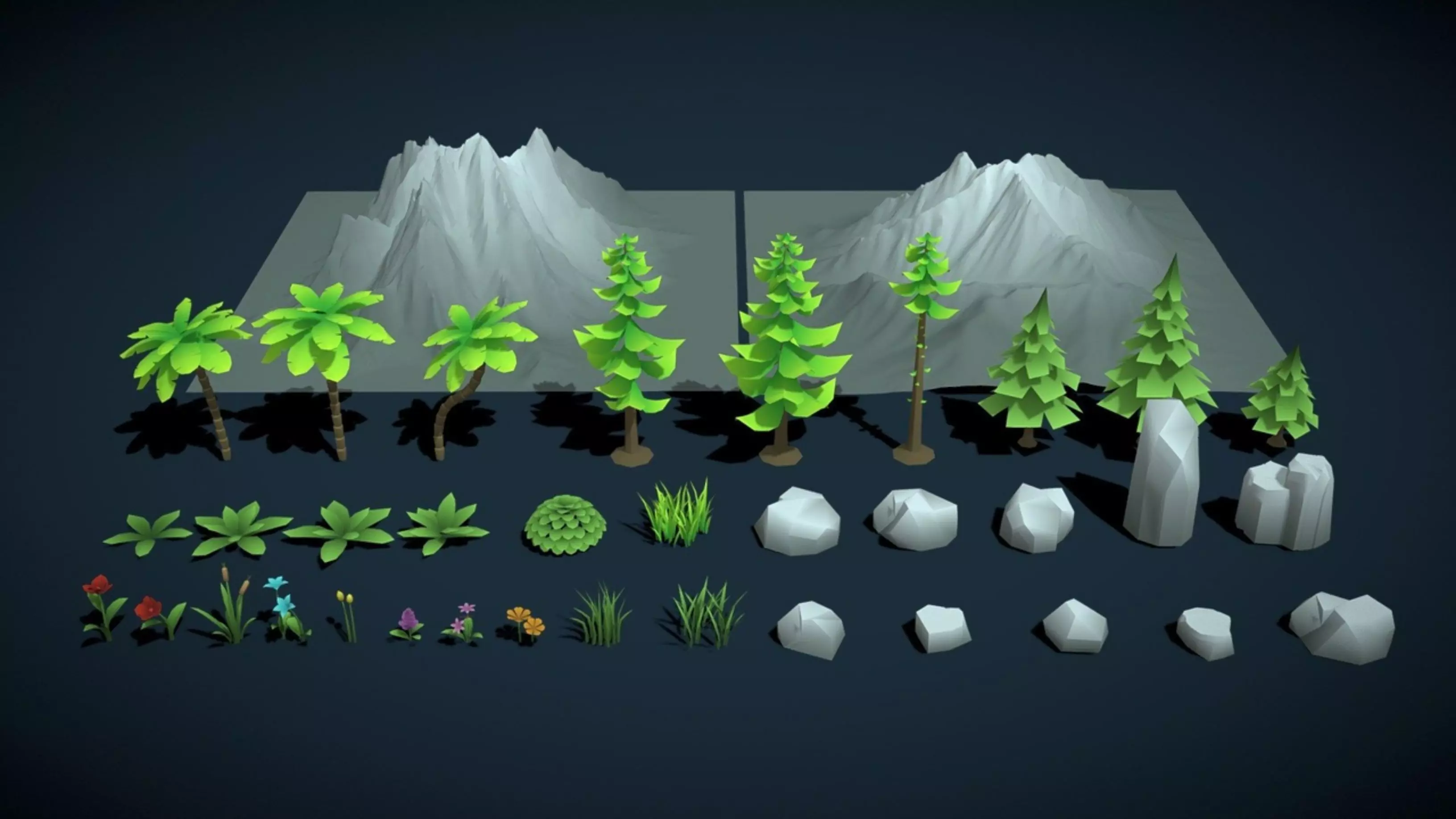 LowPoly Stylized Environment Nature Kit Tree Rock Plant Terrain Low-poly 3D model_0