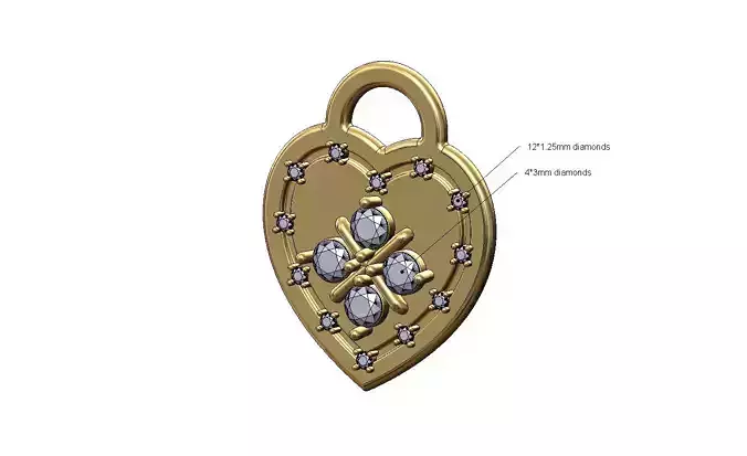 Clover cluster diamond heart pendant charm