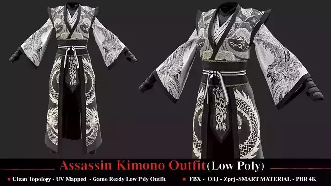 Assassin Kimono Outfit - Game Ready 