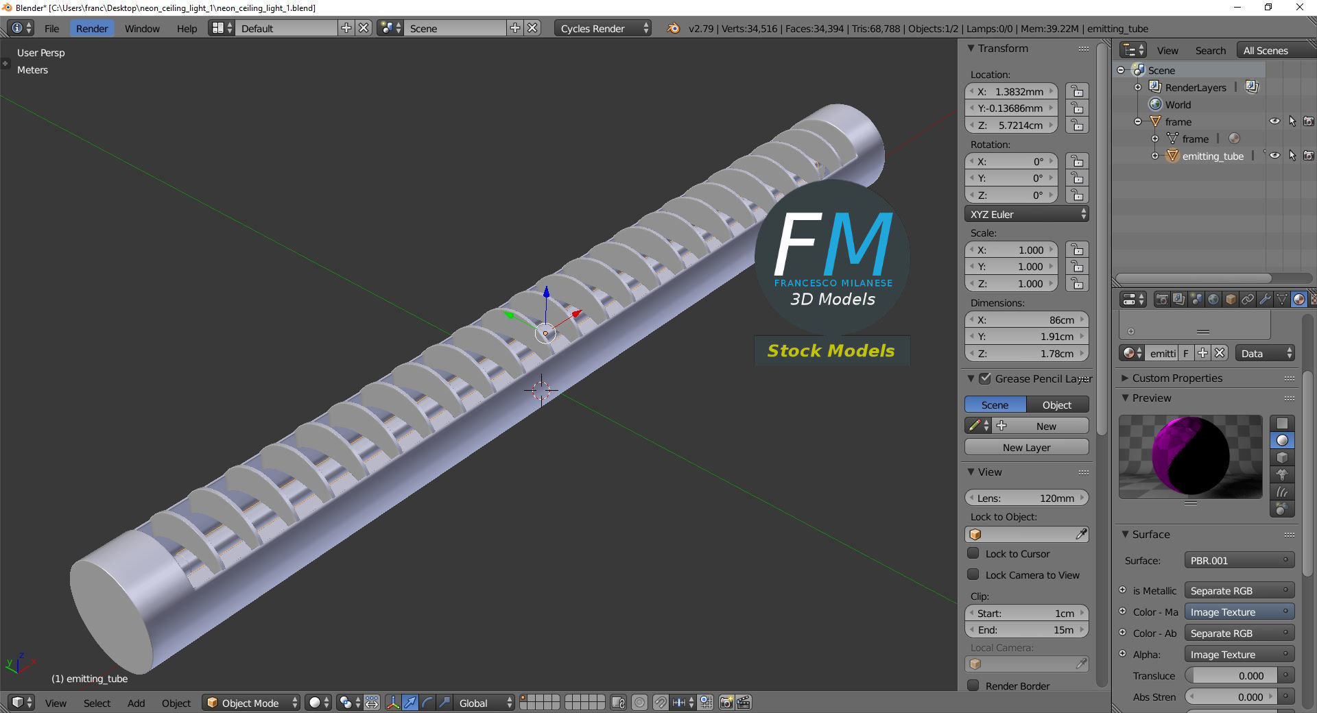 Neon ceiling light 1 3D model_9