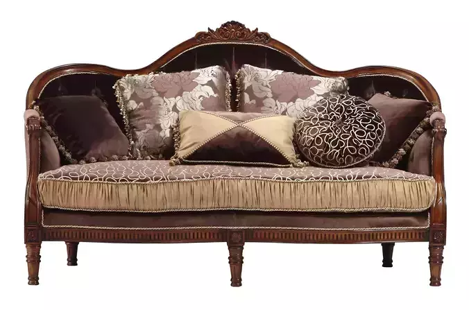 carving designed sofa with pillows  3D model