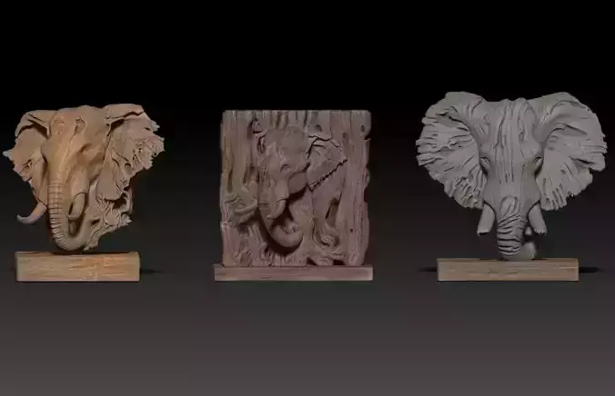 Wood Carving Elephant Statue Pack  M75