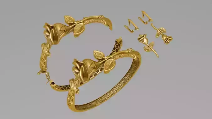 Rose flower braclet and cuff and earrings