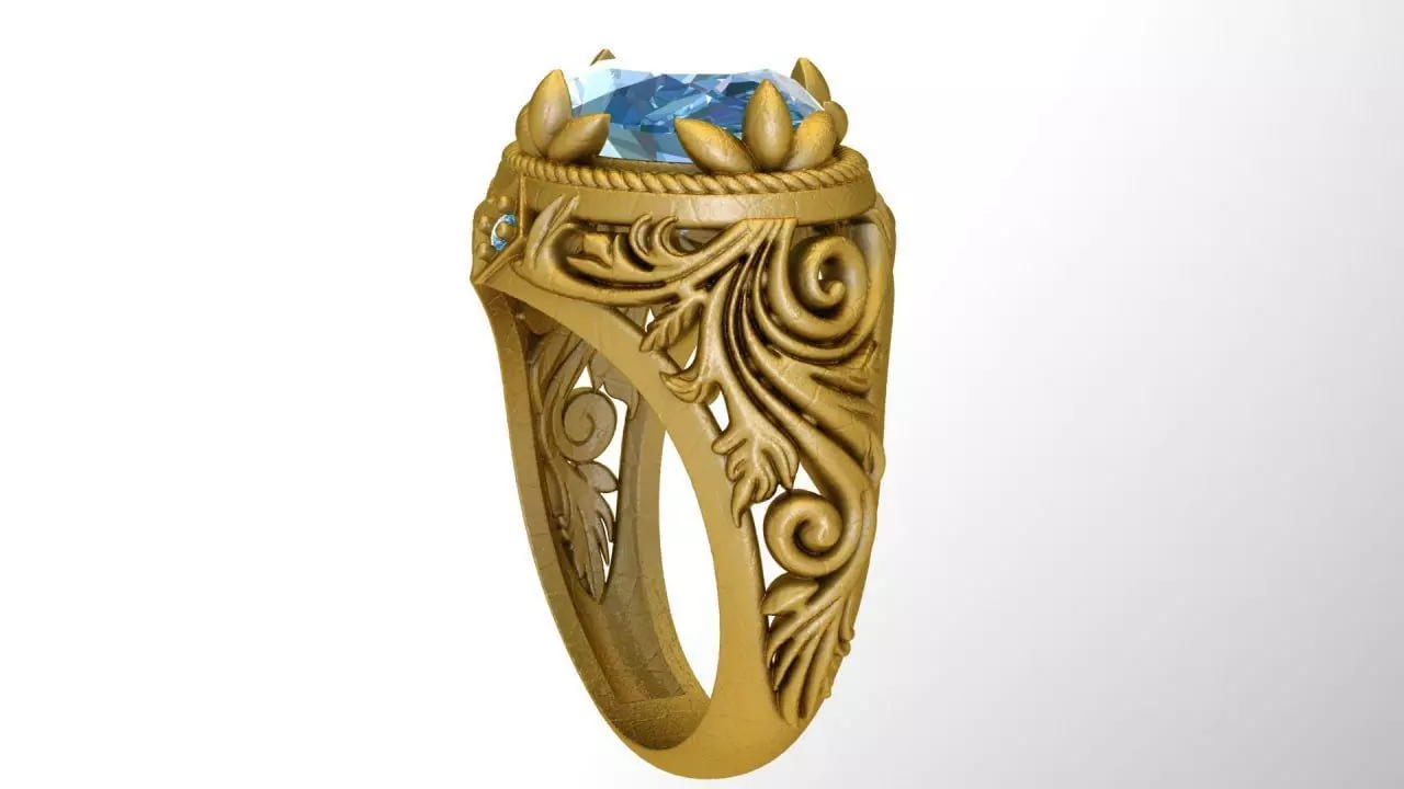 Leaf on sides ring 3D print model_1