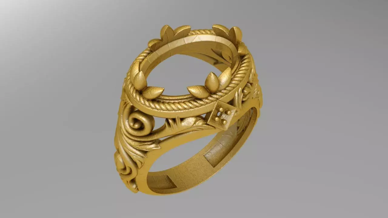 Leaf on sides ring 3D print model_2