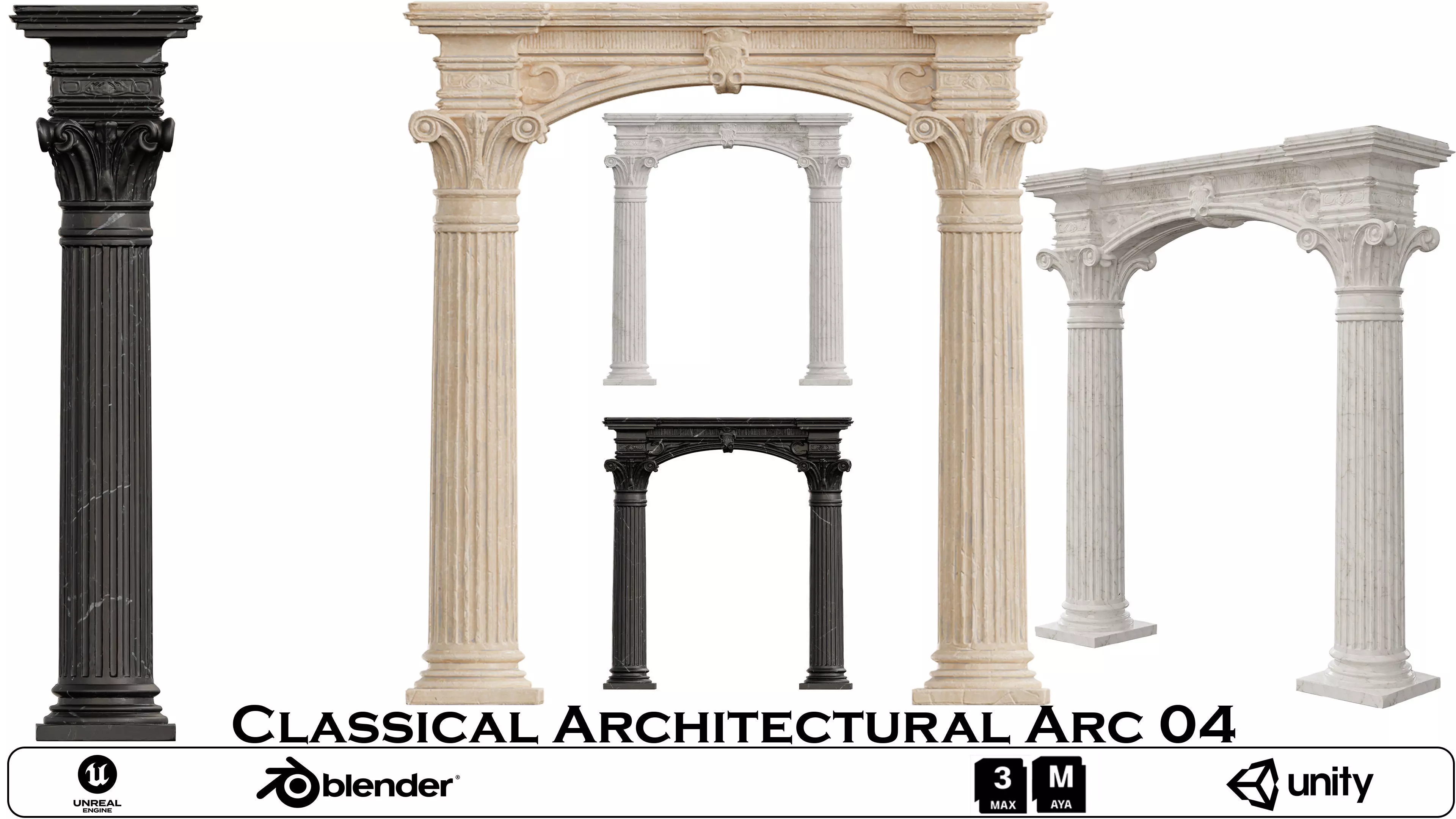 Classical Architectural Arc 04 - Corinthian Archway Low-poly 3D model_0