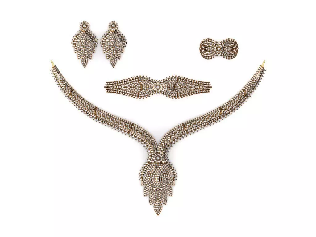 Special Design Gold Diamond Sets Necklace Bracelet Ring Earring 3D print model