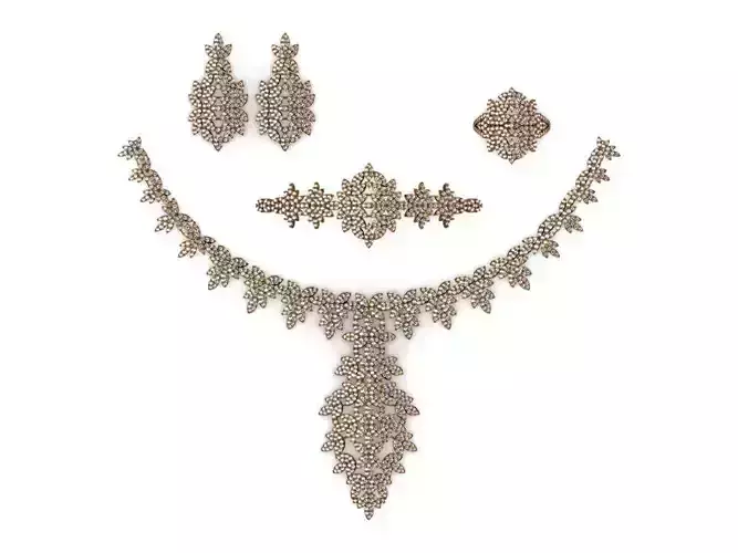 Special Design Gold Diamond Sets Necklace Bracelet Ring Earring 3D print model