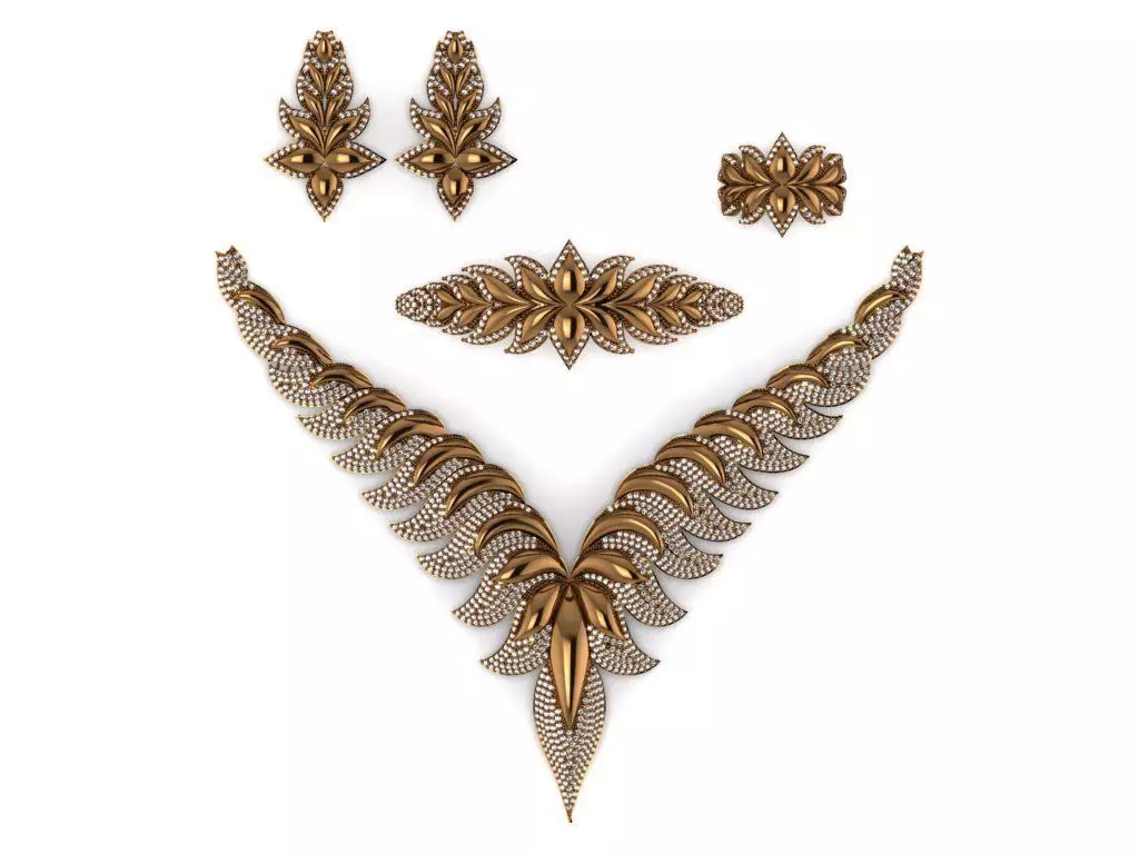 Special Design Gold Diamond Sets Necklace Bracelet Ring Earring 3D print model_0