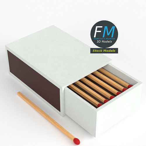 Matchbox wooden box with pencil 3D model