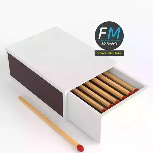 Matchbox wooden box with pencil 3D model