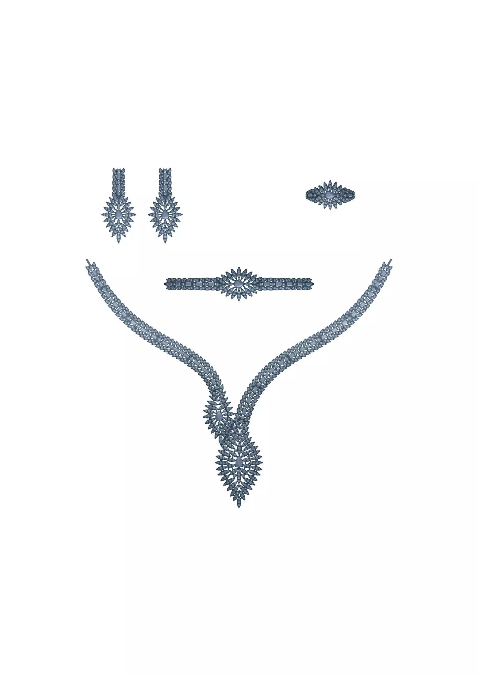 Special Design Gold Diamond Sets Necklace Bracelet Ring Earring 3D print model_1