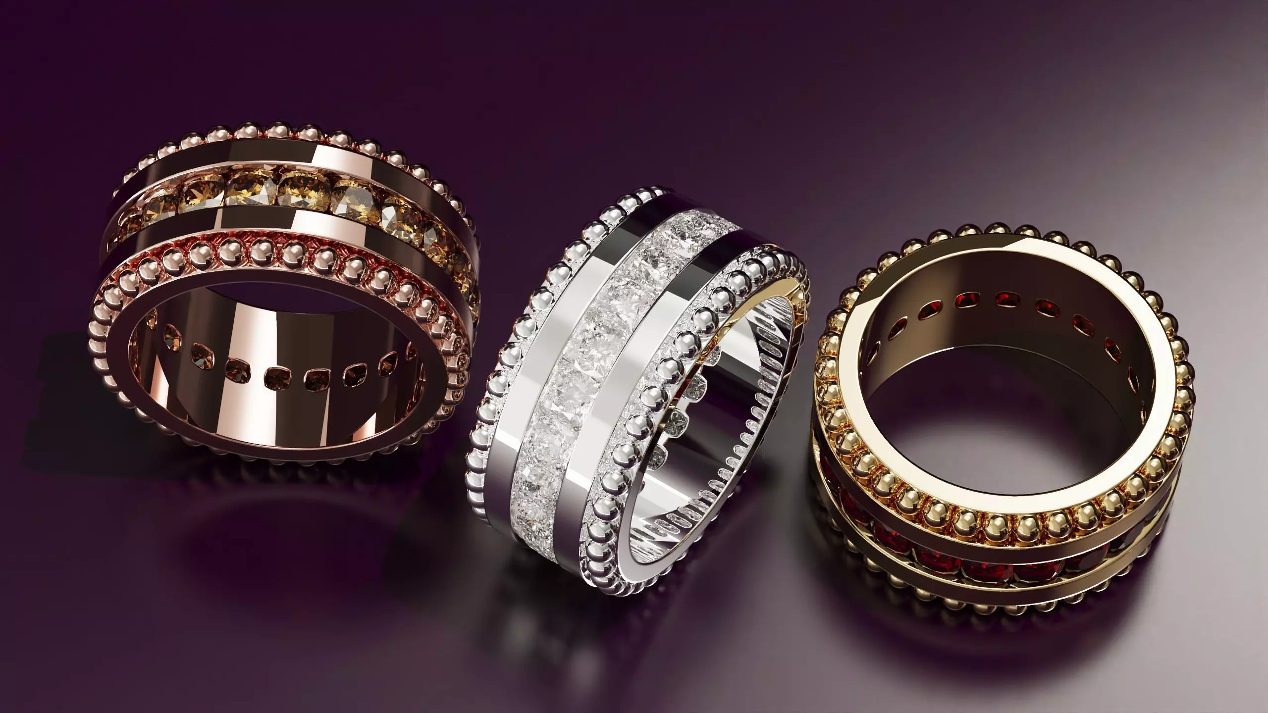 Channel Set Cushion Square eternity ring w bead N05 308CT EU54 3D print model_4