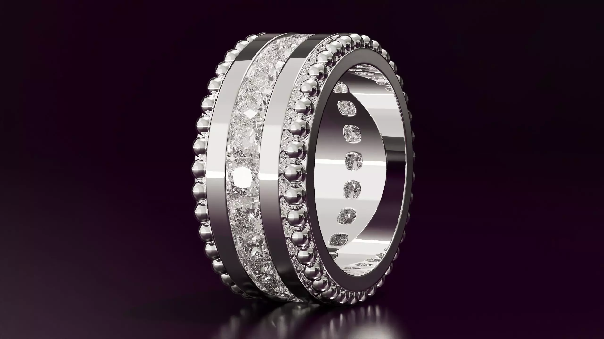 Channel Set Cushion Square eternity ring w bead N05 308CT EU54 3D print model_1