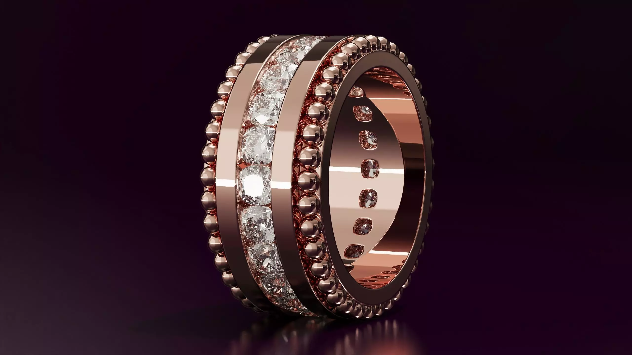 Channel Set Cushion Square eternity ring w bead N05 308CT EU54 3D print model_2