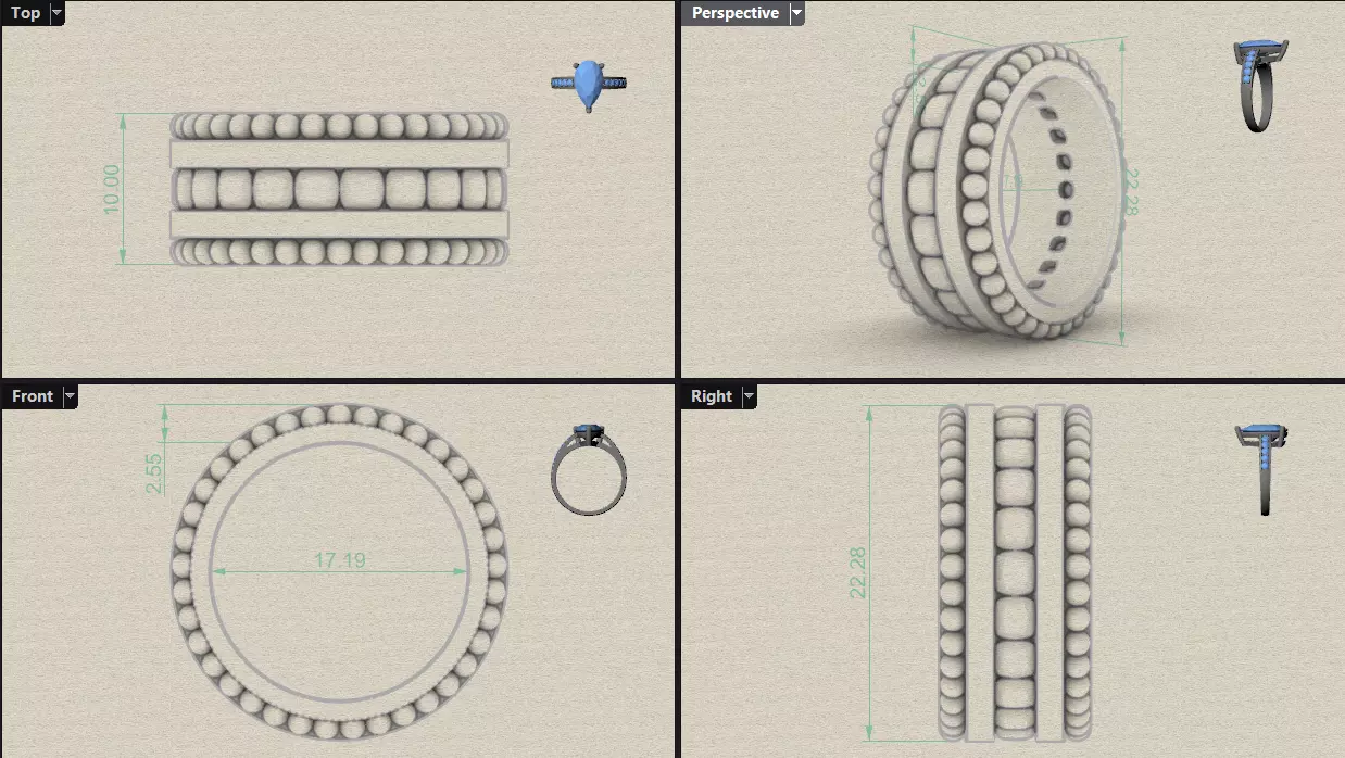 Channel Set Cushion Square eternity ring w bead N05 308CT EU54 3D print model_10