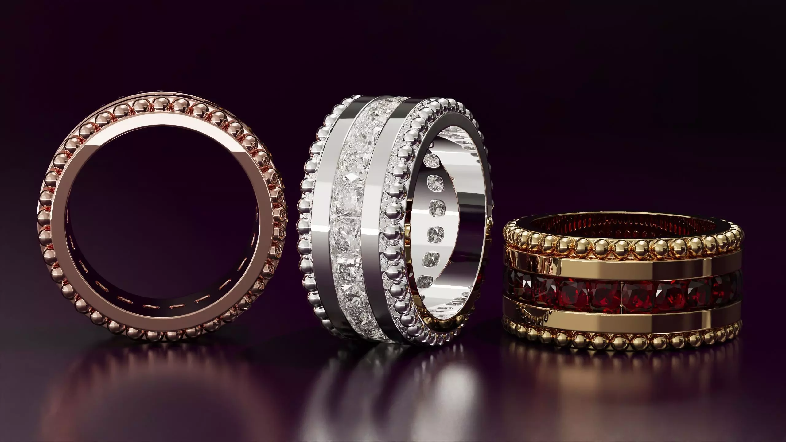 Channel Set Cushion Square eternity ring w bead N05 308CT EU54 3D print model_3