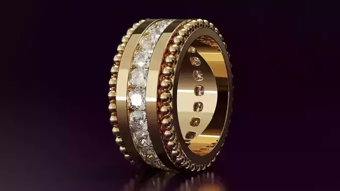 Channel Set Cushion Square eternity ring w bead N05 308CT EU54 3D print model