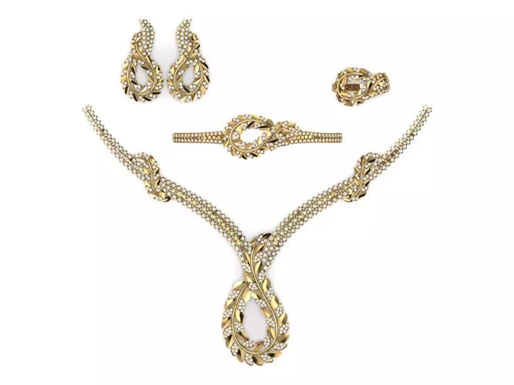 Special Design Gold Diamond Sets Necklace Bracelet Ring Earring 3D print model