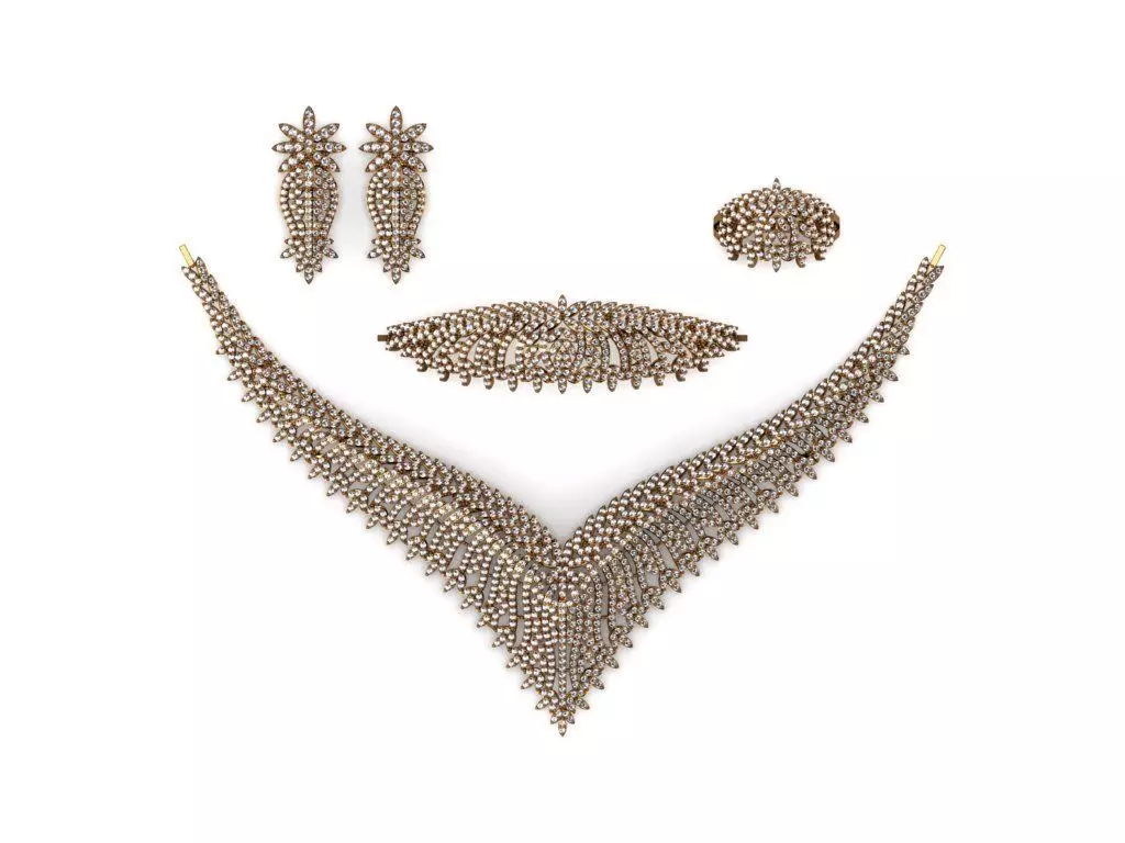 Special Design Gold Diamond Sets Necklace Bracelet Ring Earring 3D print model