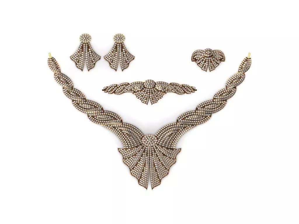 Special Design Gold Diamond Sets Necklace Bracelet Ring Earring 3D print model