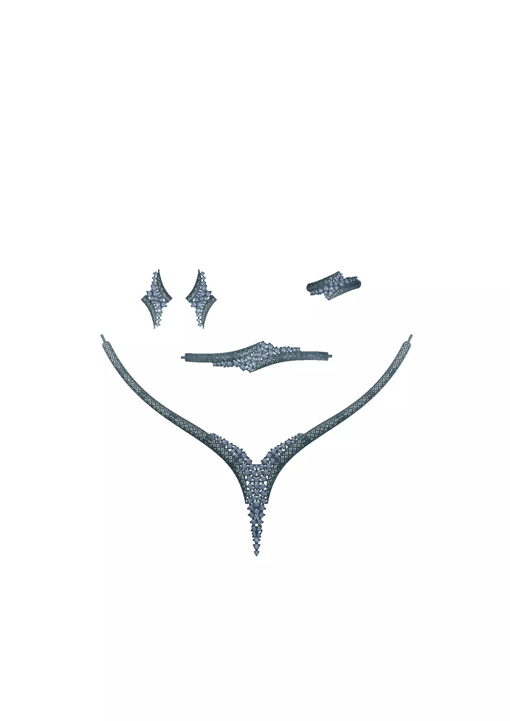 Special Design Gold Diamond Sets Necklace Bracelet Ring Earring 3D print model_1