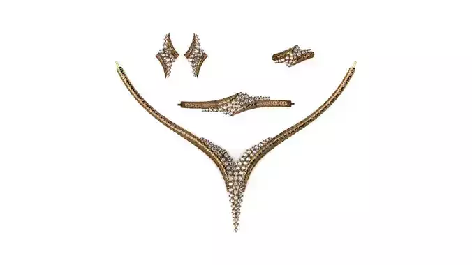 Special Design Gold Diamond Sets Necklace Bracelet Ring Earring 3D print model