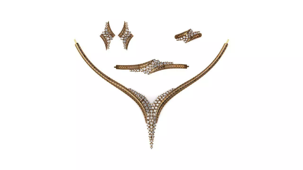 Special Design Gold Diamond Sets Necklace Bracelet Ring Earring 3D print model_0