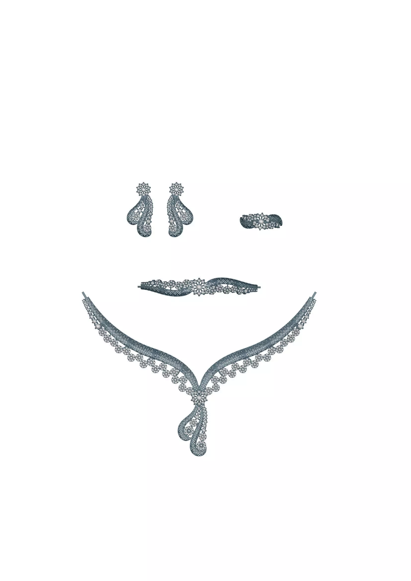 Special Design Gold Diamond Sets Necklace Bracelet Ring Earring 3D print model_1