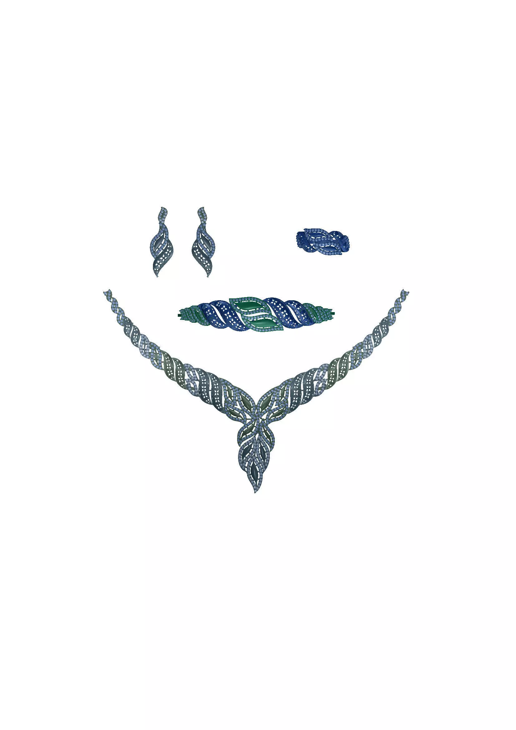 Special Design Gold Diamond Sets Necklace Bracelet Ring Earring 3D print model_1