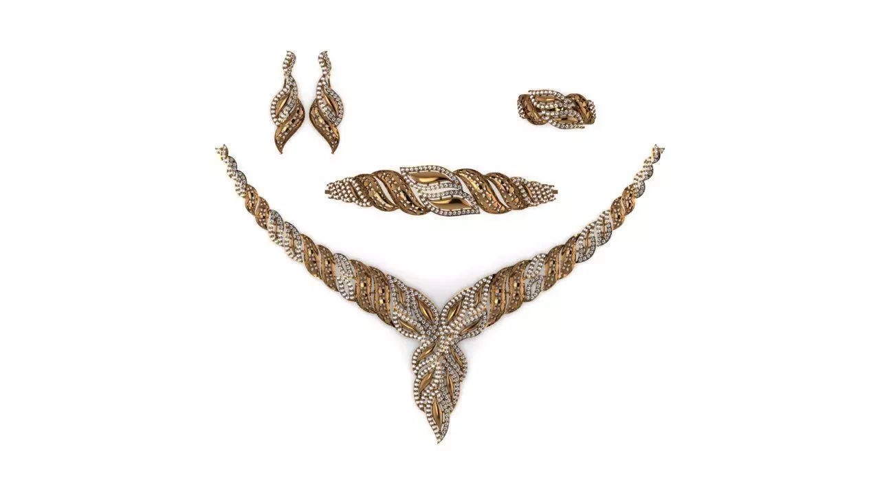 Special Design Gold Diamond Sets Necklace Bracelet Ring Earring 3D print model_0