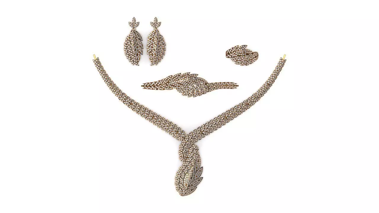 Special Design Gold Diamond Sets Necklace Bracelet Ring Earring 3D print model