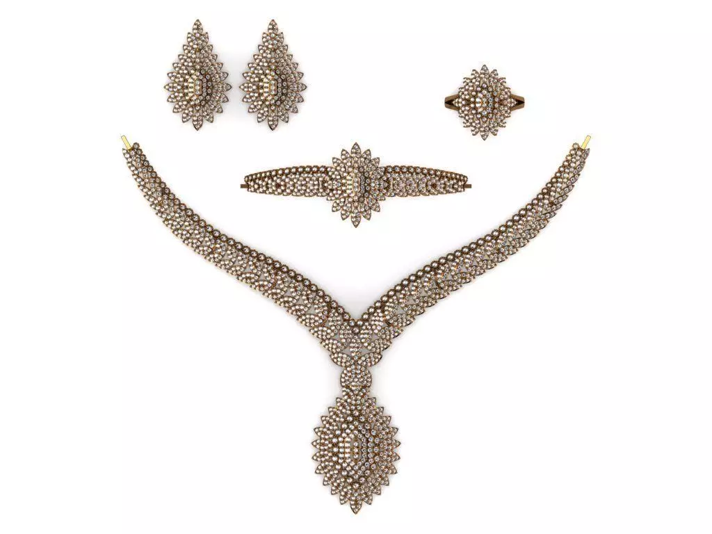 Special Design Gold Diamond Sets Necklace Bracelet Ring Earring 3D print model