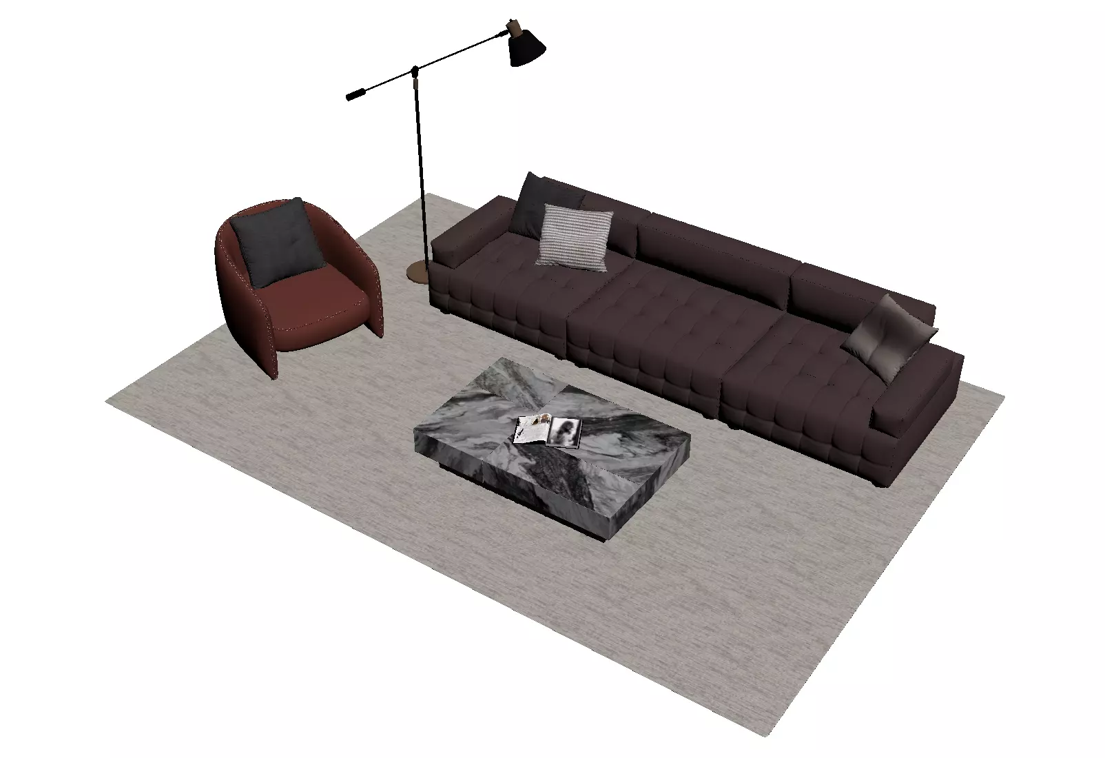 Leather sofa set 3D model_4