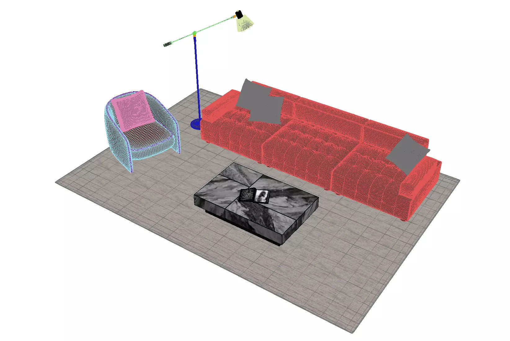 Leather sofa set 3D model_6