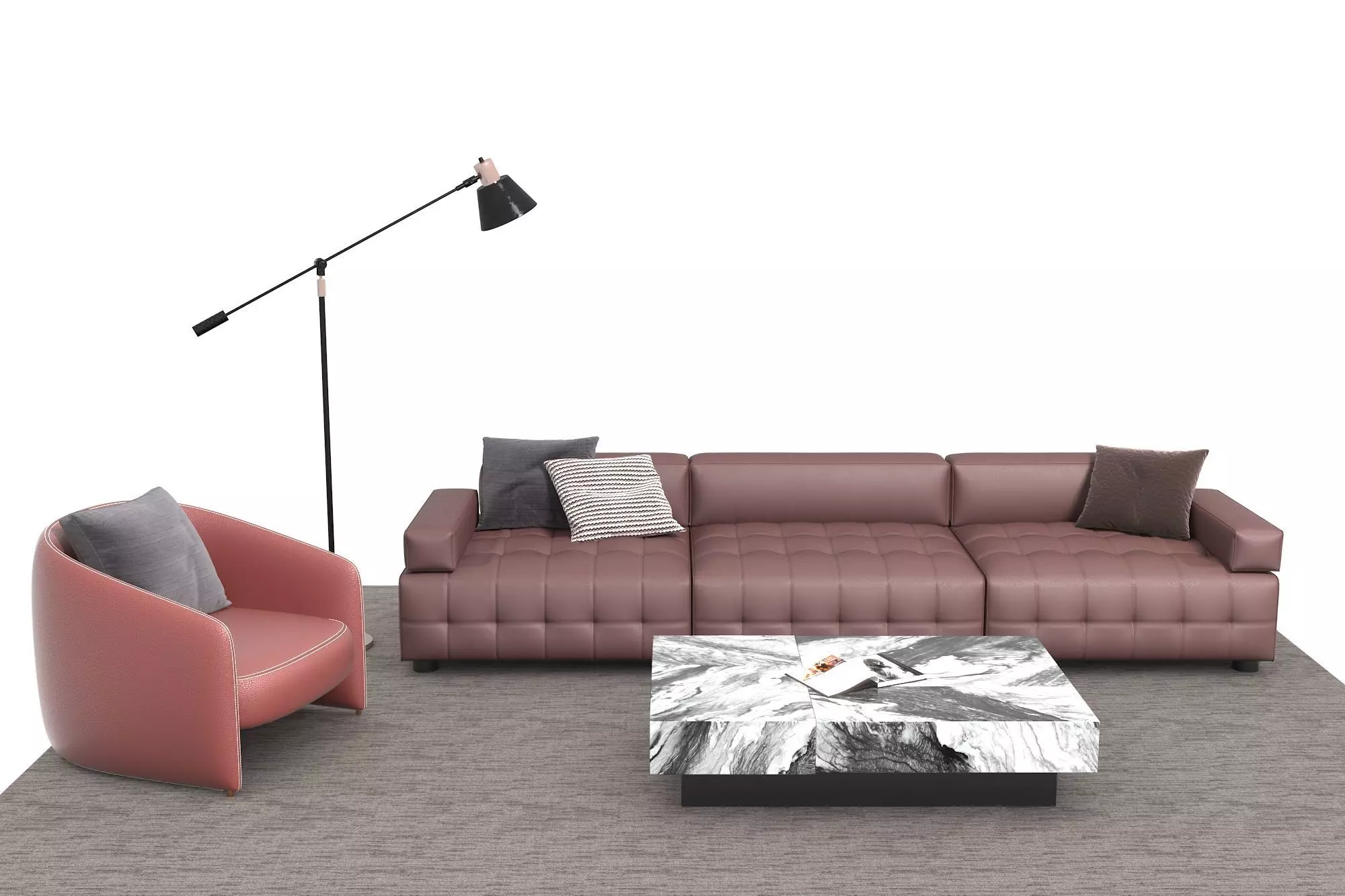 Leather sofa set 3D model_0