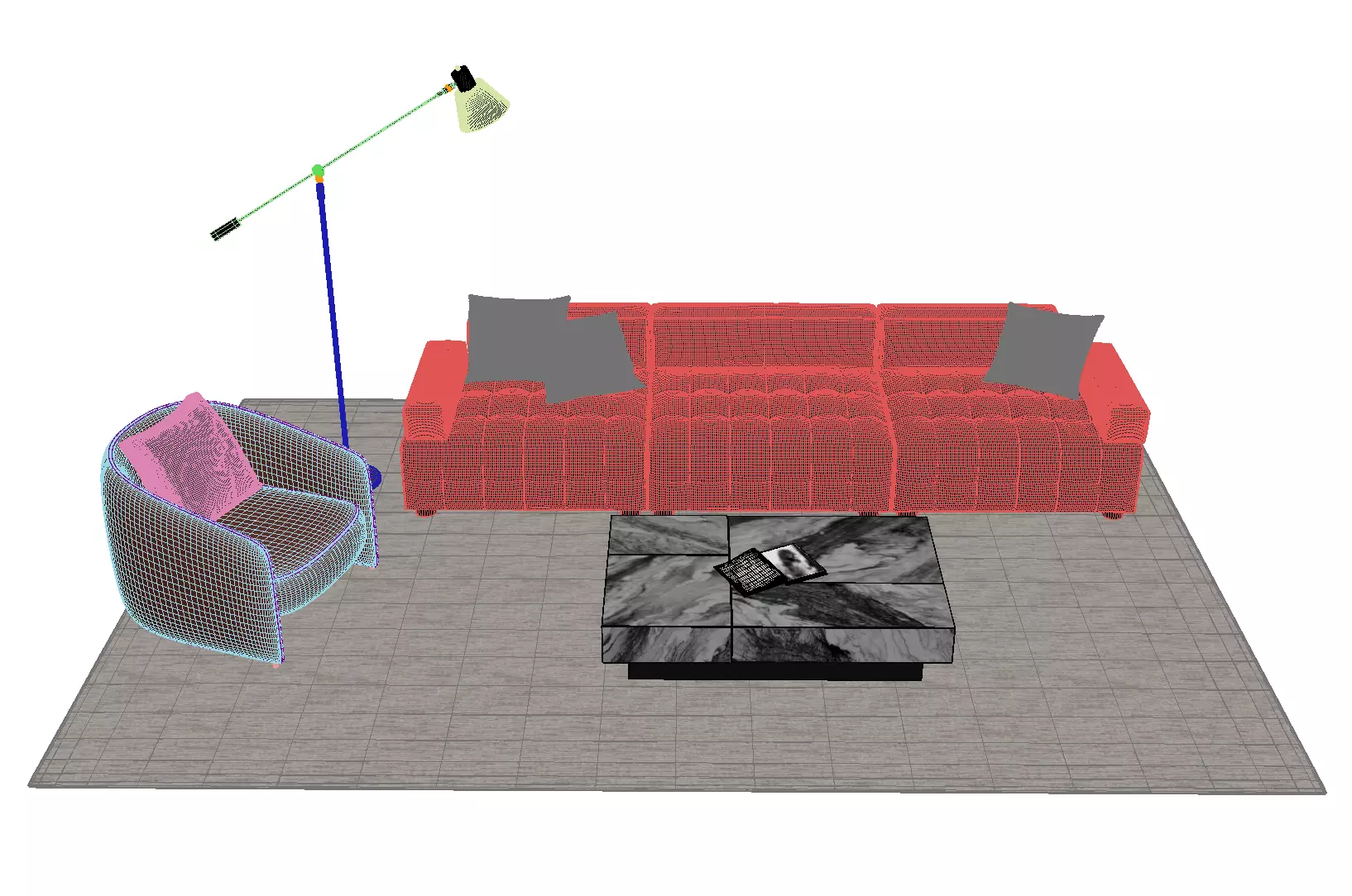 Leather sofa set 3D model_5