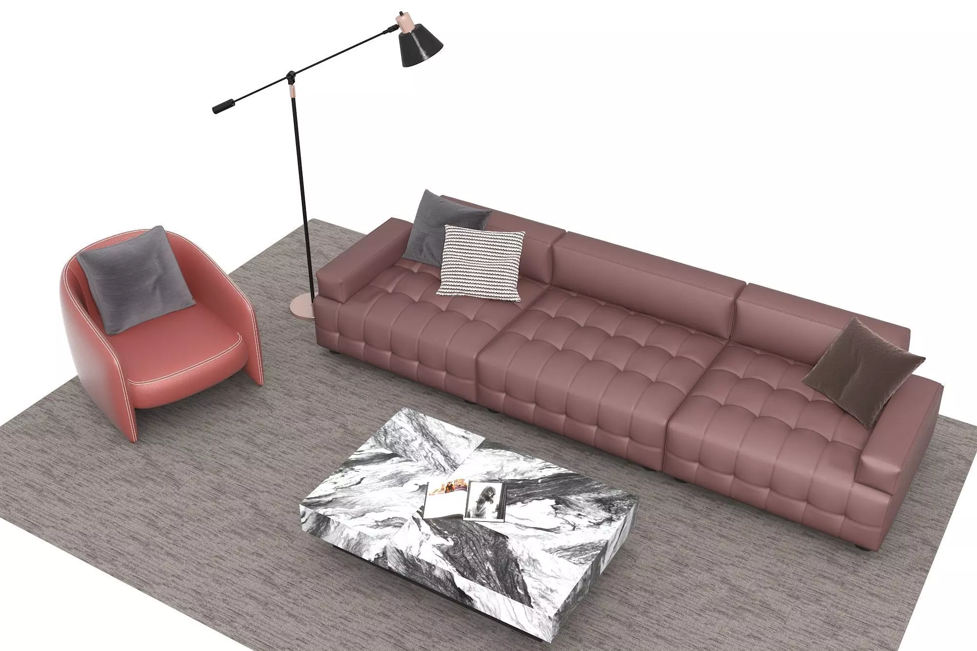 Leather sofa set 3D model_2