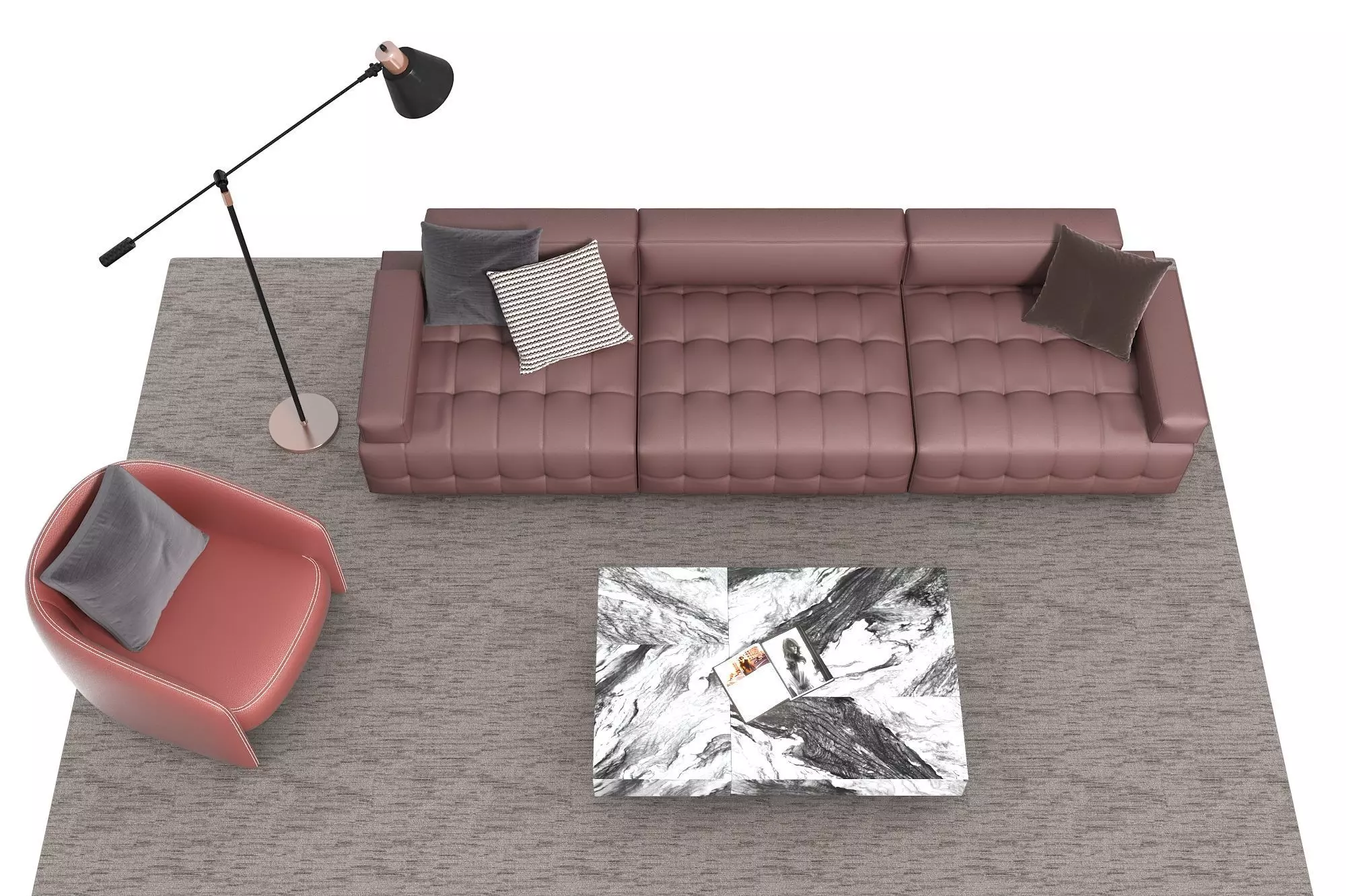 Leather sofa set 3D model_1