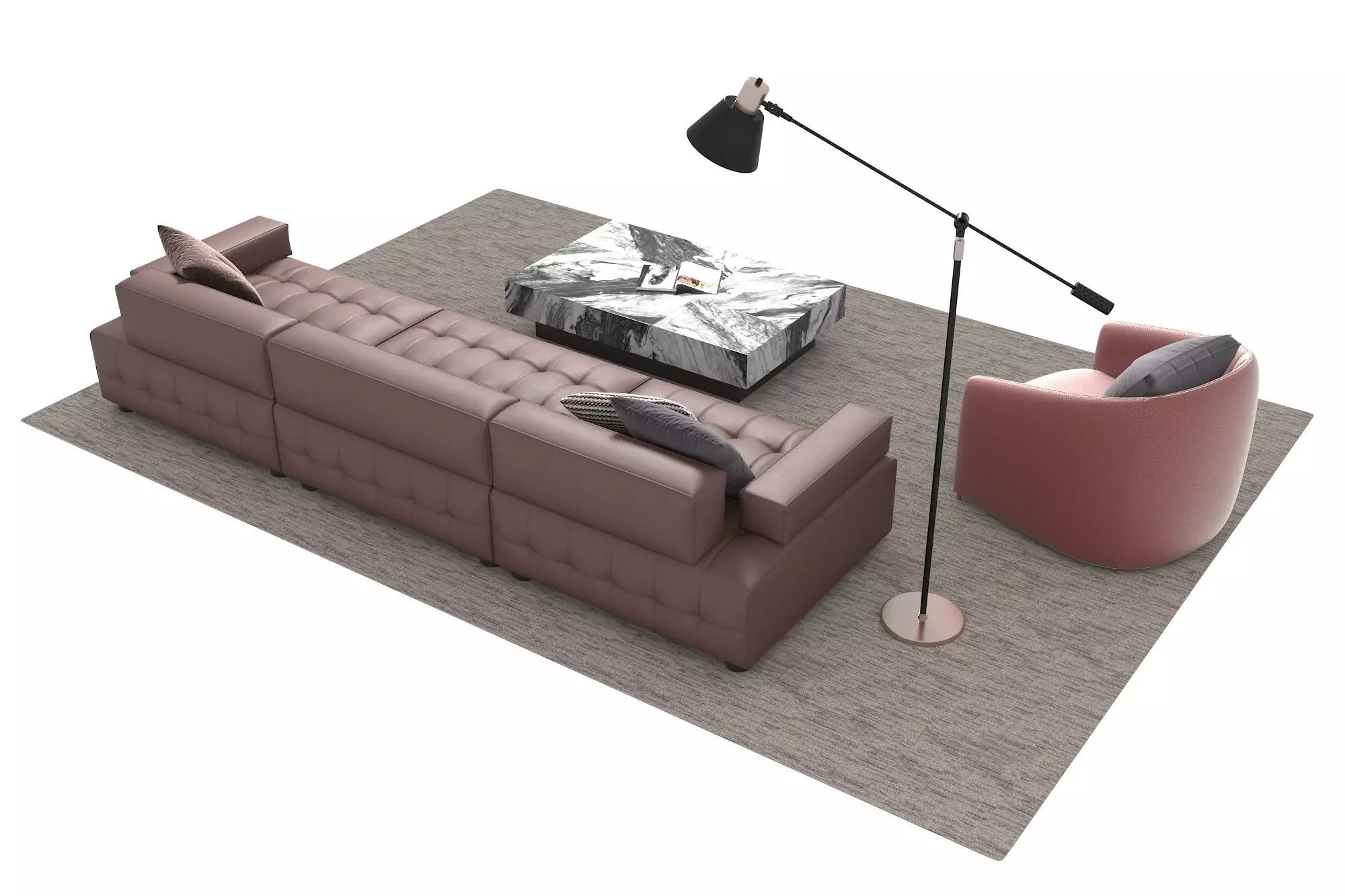 Leather sofa set 3D model_3