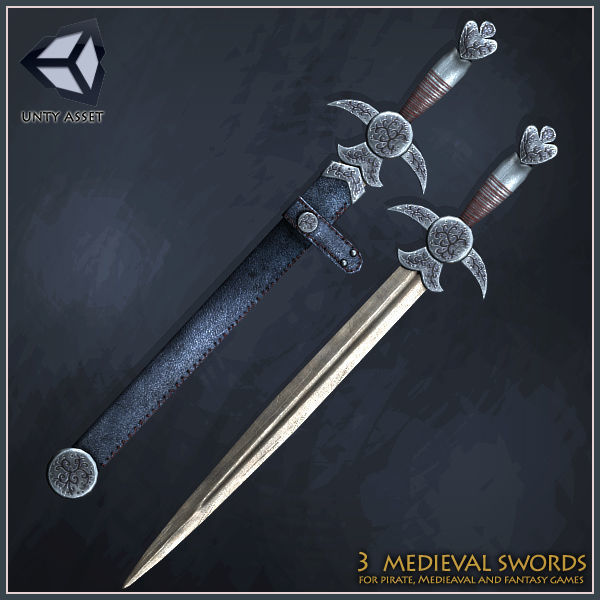 One-Handed Medieval Swords Low-poly 3D model_3