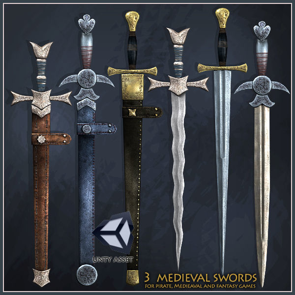 One-Handed Medieval Swords Low-poly 3D model_4