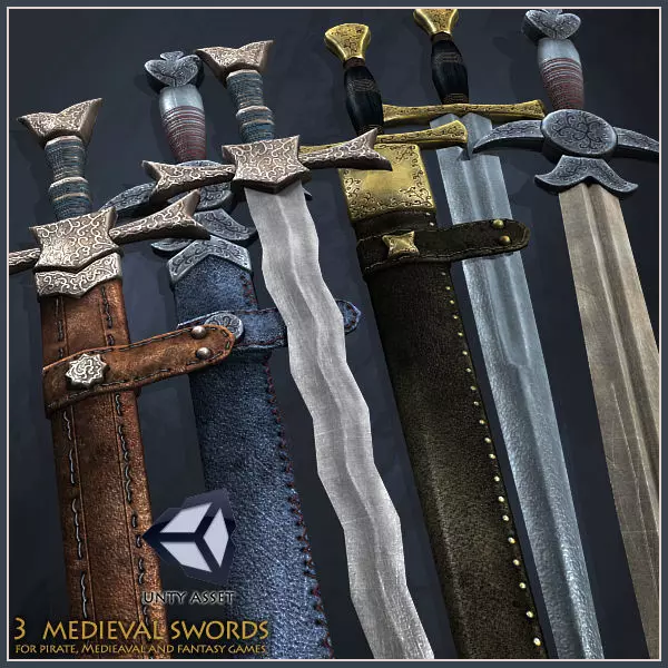 One-Handed Medieval Swords Low-poly 3D model_0