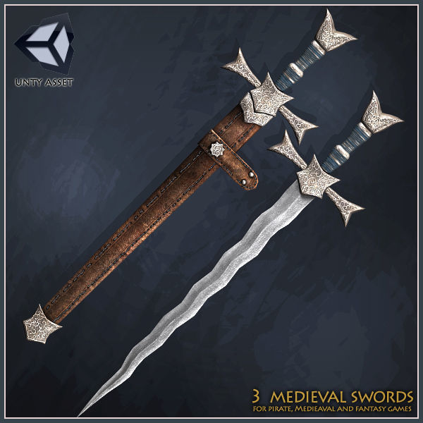 One-Handed Medieval Swords Low-poly 3D model_2