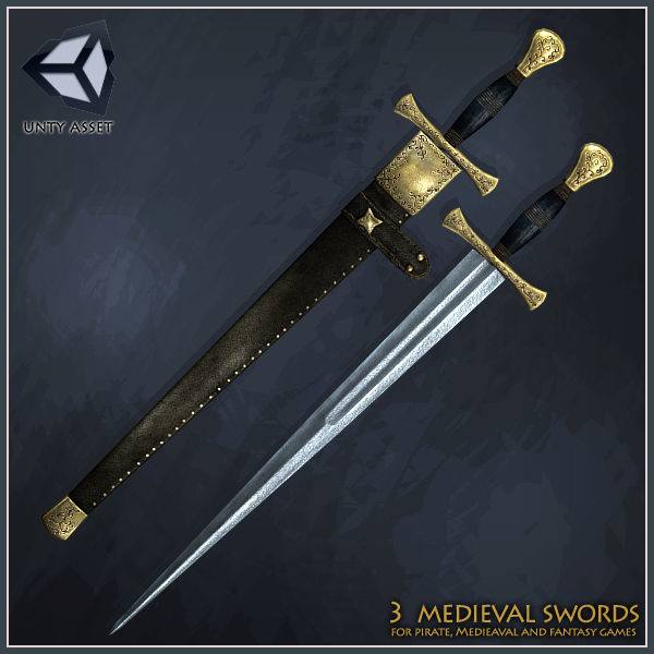 One-Handed Medieval Swords Low-poly 3D model_1