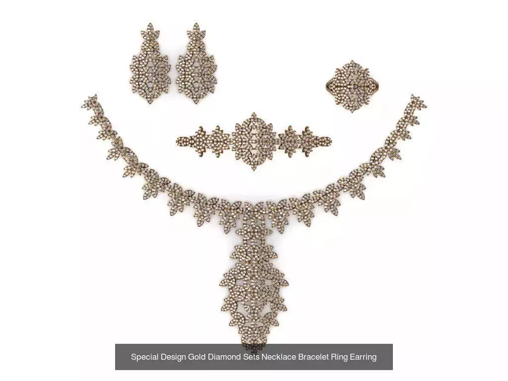 Special Design Gold Diamond Sets Necklace Bracelet Ring Earring 3D Model Collection_5