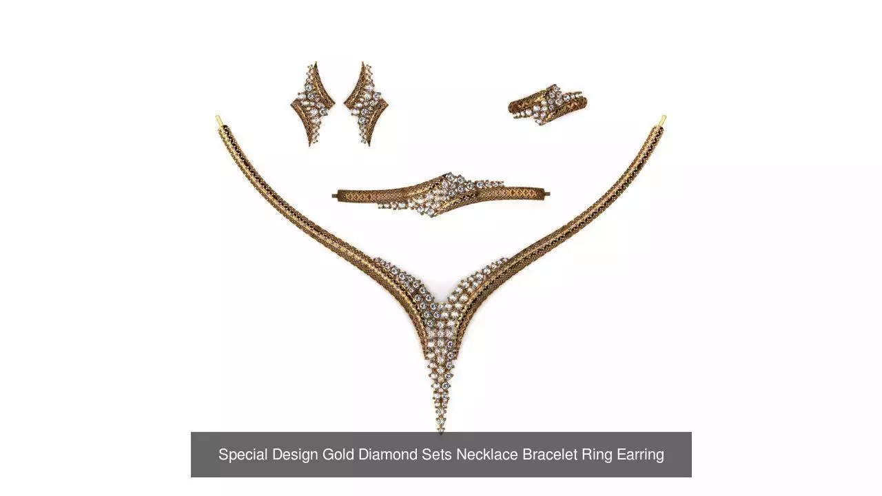 Special Design Gold Diamond Sets Necklace Bracelet Ring Earring 3D Model Collection_17