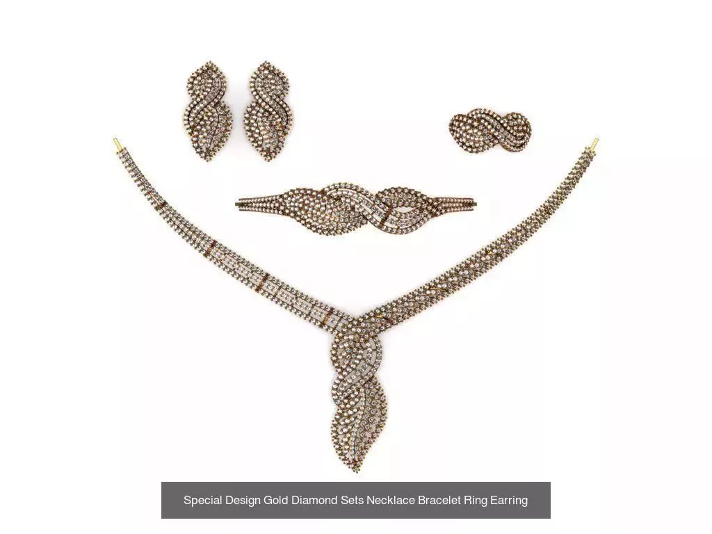 Special Design Gold Diamond Sets Necklace Bracelet Ring Earring 3D Model Collection_10